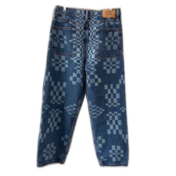 Urban Outfitters Jeans Mens Blue 32x32 Bow Fit Checkerboard Dark Wash Denim - Picture 2 of 5